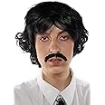 ALLAURA Vote Pedro Wig | Black Wig + Fake Mustache | 70s Shag Beatles Sonny Halloween Costume | Pablo Compatible