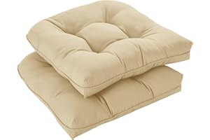 downluxe Outdoor Chair Cushions Set of 2 for Patio Furniture, Waterproof Tufted Overstuffed Patio Furniture Cushions, Thick Outdoor Seat Cushion, 19" X 19" X 5", Khaki
