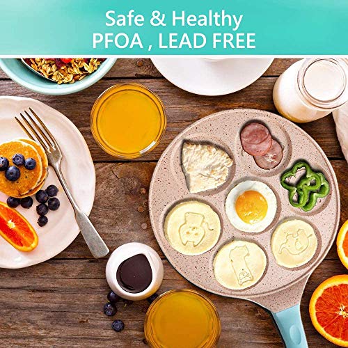 RANXINGST Pancake Pan 7 Holes, Non Stick Mini Crepe Pan With Detachable Handle Pancake Mold For Kids Oven Safe Black