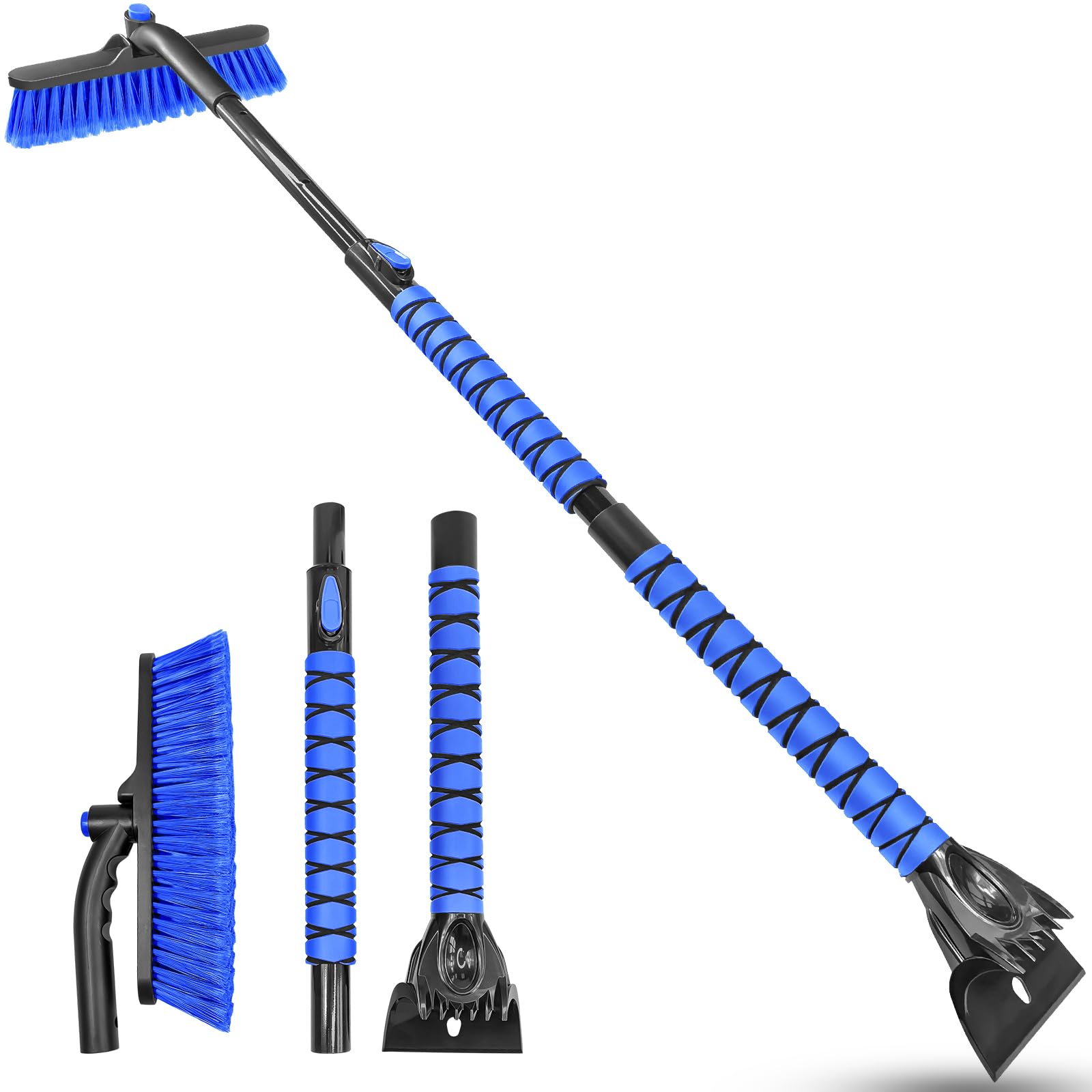 HEEYA 51 Inch Snow Brush for Trucks, Extendable Long Handle Ice Scraper with Brush with Foam Grip, SUV Heavy Duty Snow Brush with Ice Scraper for Car Auto Jeep RV Vehicle Windshield Window - Blue Image