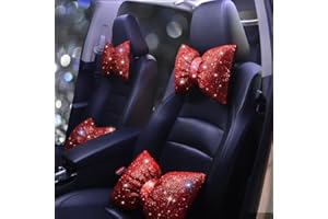 Pirador Women's Neck Pillow for Car Seat Bling Headrest Red Bling Accessories Auto Headrest Cushion Rhinestone Head and Neck Rest Cushion Crystal Diamon Red 2Pcs