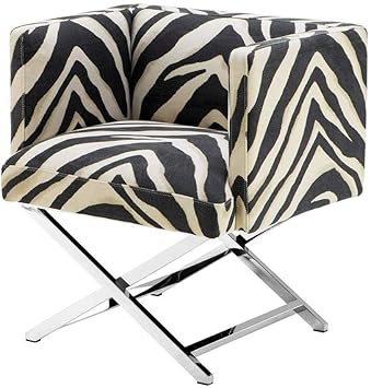 Amazon Com Zebra Print Upholstered Accent Chair Eichholtz Dawson Crossover Metal Base Black White Side Chair Modern Luxury Living Room Furniture Kitchen Dining
