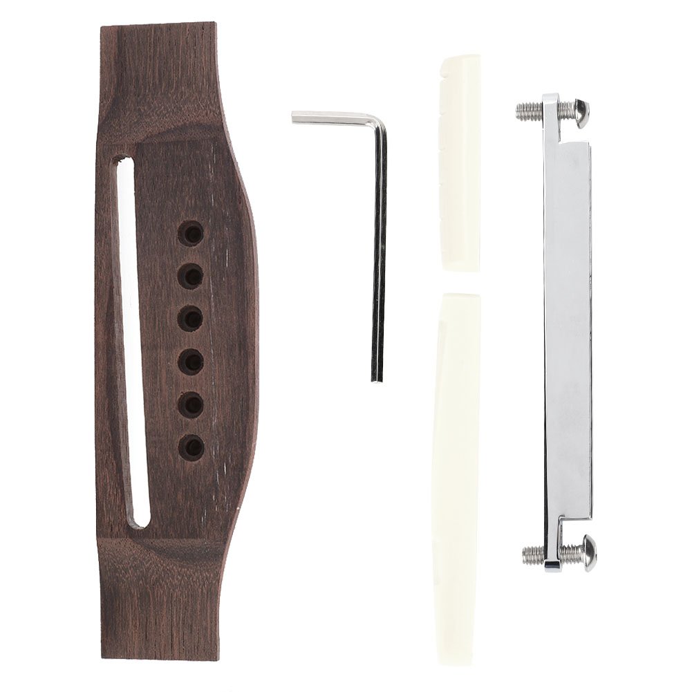 Tbest Guitar Bridge Saddle Nut 6 String Wood Acoustic Guitar Bridge Bone Pins Adjustable Shaft Repair Kit replacement for Acoustic Guitars Parts Replacement