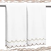 Hahafelt 2 Pcs Scalloped Hand Towels 100% Cotton Fingertip Towels for Bathroom 15.75 x 27.56 Inch 600 GSM Cute Soft Absorbent Embroidered Decorative for Home Hotel(Brown,Classic)