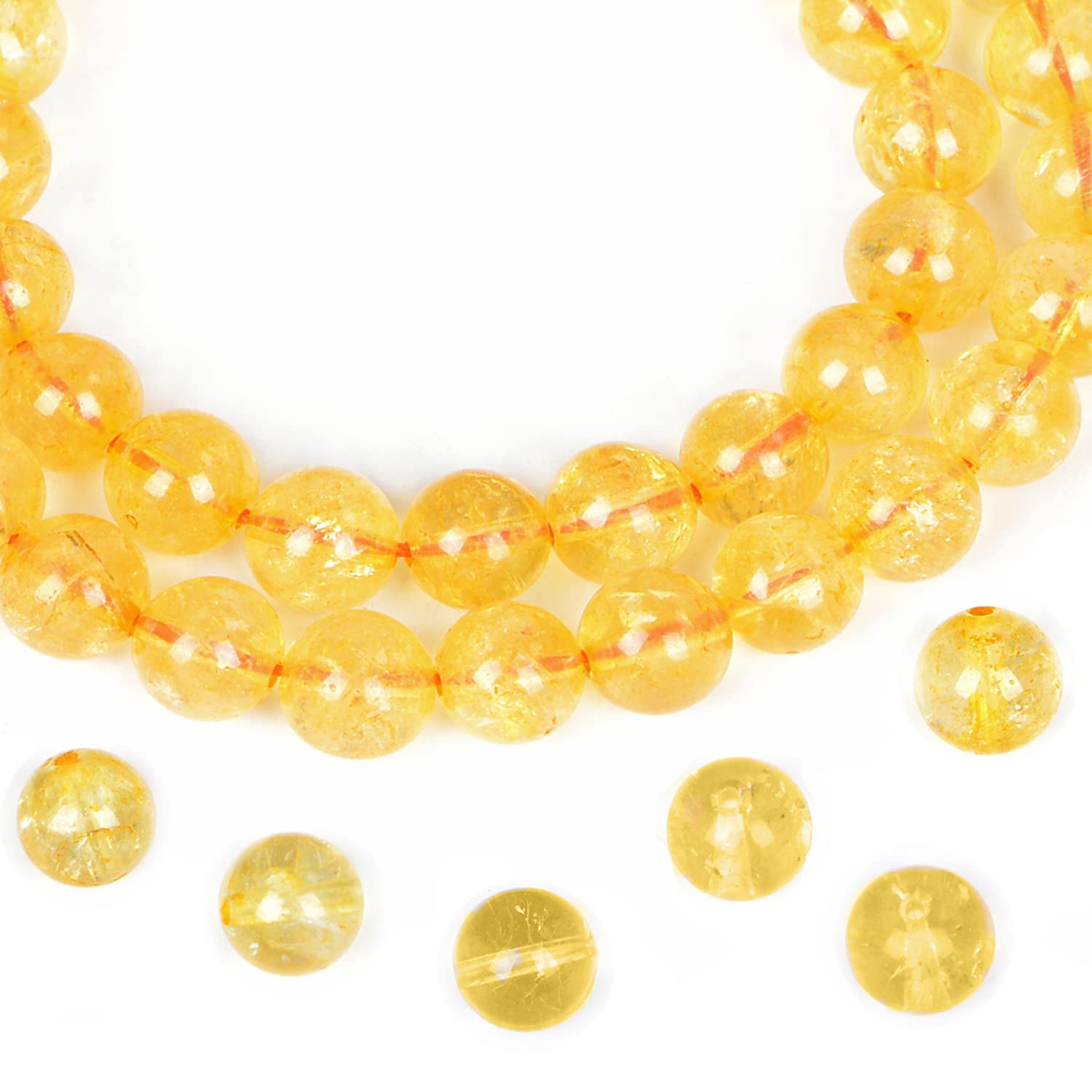 AD Beads Natural Gemstone Round Loose Beads 15" for Bracelet Necklace Earrings Jwelery Making Crafts DIY (6mm, Citrine Crystal)