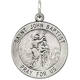 JewelryWeb 925 Sterling Silver Solid Oxidized Antiqued Saint John the Baptist Pendant Necklace 30x22mm Wide Pendant for Women