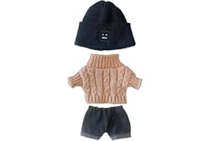niannyyhouse Doll Clothes Suit 7.8in/20cm Plush Doll Clothes Hat + Sweater + Shorts 3-Piece Set Doll Dressup Square Face Hat Denim Shorts White Sweater (Brown)