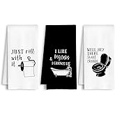 HSIASHENG Black and White Bathroom Hand Towels, Sweet Cheeks Bathroom Decor, Just Roll with It Funny Bathtub Decorative Hand Towel for Bath Room Washroom Restroom Toilet, 16x24 Inch Set of 3