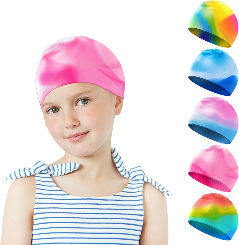 Darbermu Kids Swim Cap Silicone Multicolor 21.5x19cm Stretchable