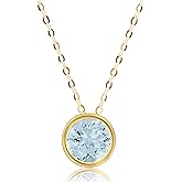 MAX + STONE 14K Gold Gemstone Pendant with 7mm Round Bezel Birthstone | Dainty Round Necklace for Women with Gold 18 Inch Cable Chain | Secure Clasp Pendants with Gift Box