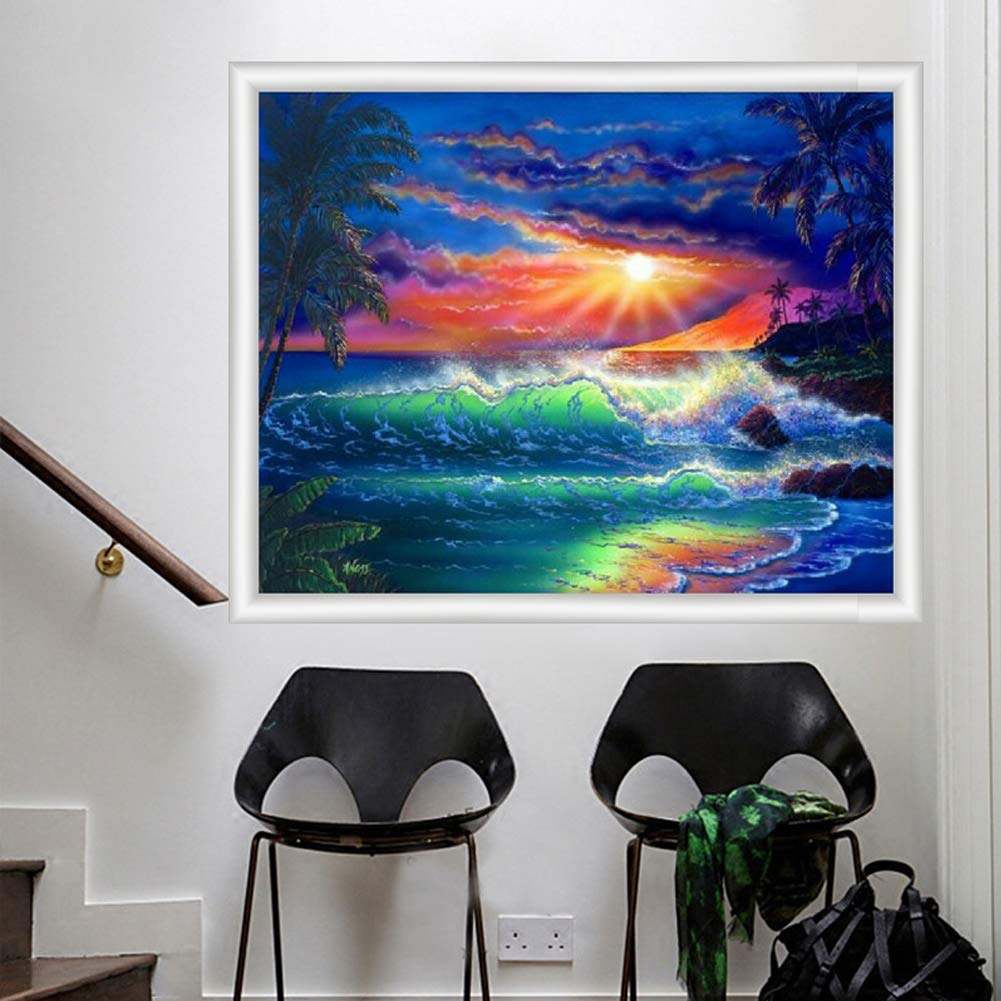 DIY 5D Diamond Painting Kits, Crystal Diamond Embroidery Paintings Pictures Arts Craft for Home Wall Decor Landscape Series (Colored Waves, 30 x 40 cm)