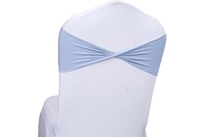 MDS-MEGADECORSUPPLY MDS Pack of 10 Spandex Chair Sashes Bow sash Elastic Chair Bands Ties Without Buckle for Wedding and Events Decoration Spandex Slider Sashes Bow - Baby Blue