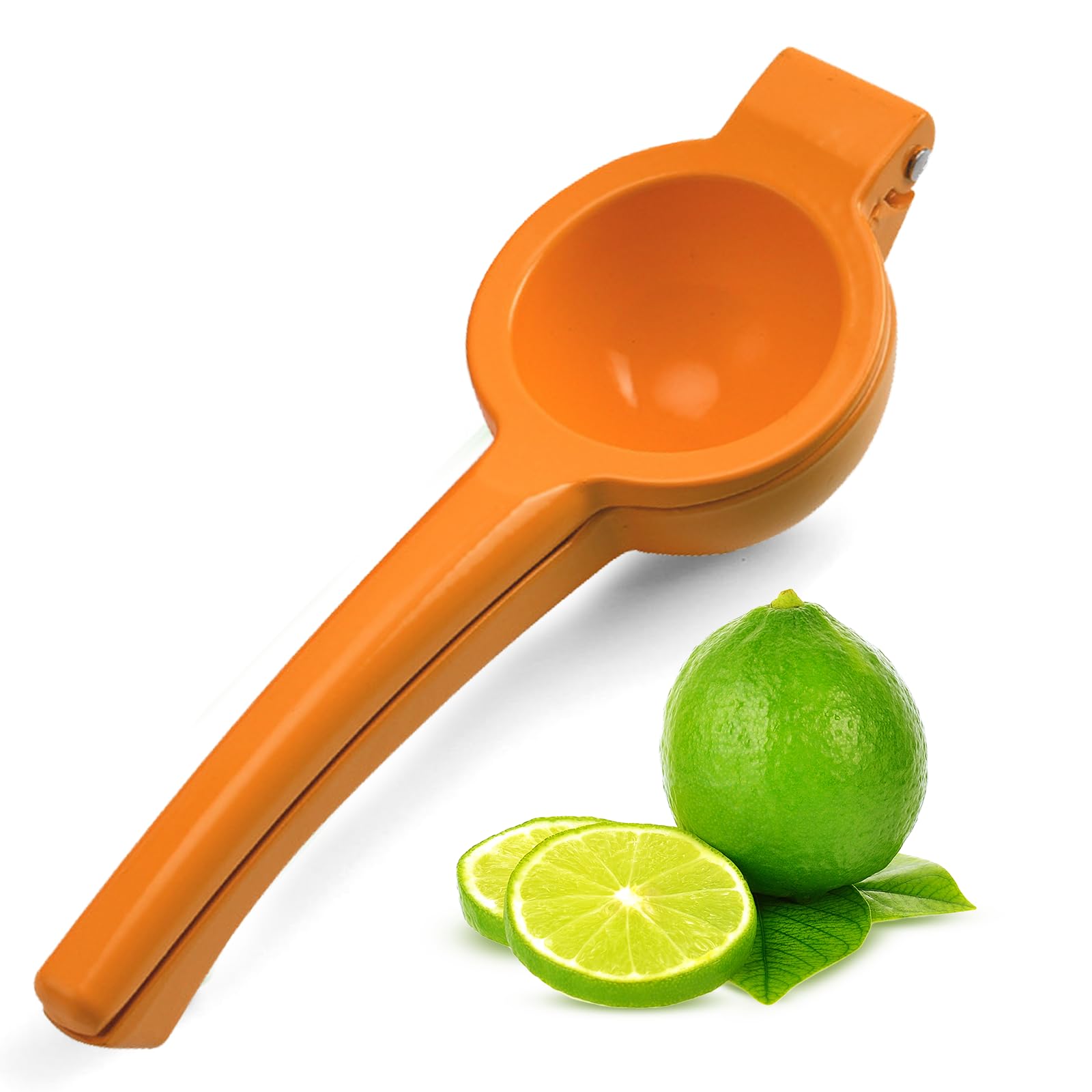 AEX Manual Lemon Squeezer Press - Heavy Duty Aluminium Citrus Juicer - Quick Hand Press Lime Squeezer & Juice Extractor - Portable Dishwasher Safe Manual Juicer Squeezer (Orange)