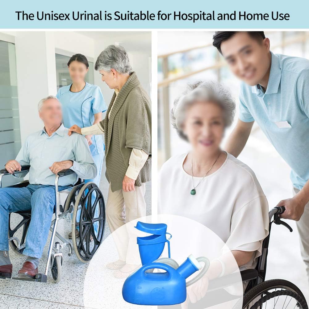 [ 2020 Upgrade - Unisex Urinal ] Seneme 2000ML Female Urinals Portable Urinal for Women & Men Hospital Home Camping Car Travel Bedside Urinals for Men Spill Proof with Lid and Long Tube (Blue): Health & Personal Care
