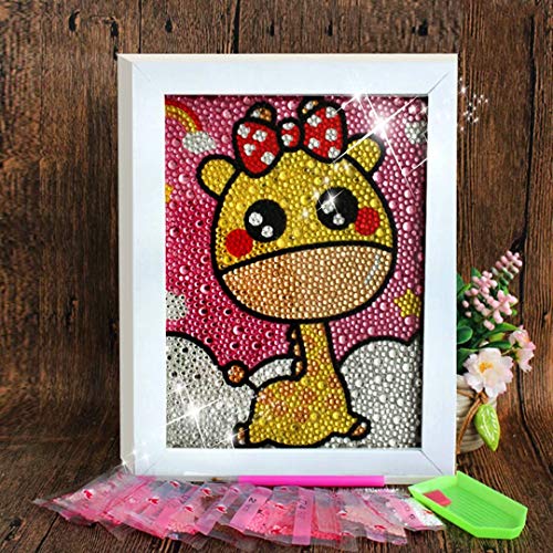 QIAONIUNIU Diamond Painting Kits for Kids, Easy Dot Art Crafts for Beginners Animals Giraffe with Frame - Thumbnail 2