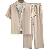 GORGLITTER Men's Vacation Outfits Sets 2 Piece Casual Short Sleeve Button down Shirt and Pants Set