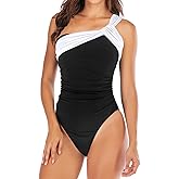 YELAIVP One Shoulder One Piece Swimsuit Women Tummy Control Bathing Suits Ruched Modest Swim Suit Swimwear