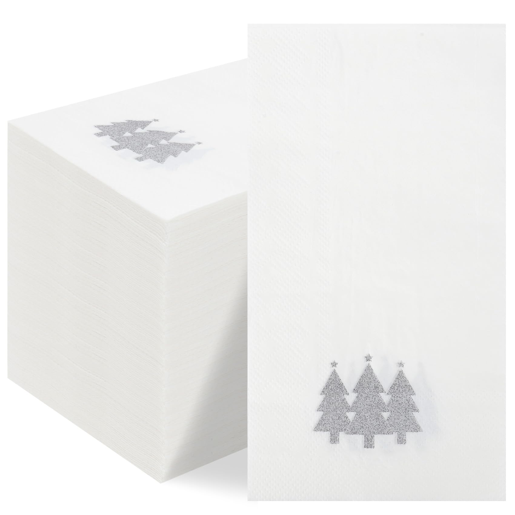 Photo 1 of 100 Pack Christmas Napkins Disposable Paper Napkins Christmas Cocktail Napkins Silver Xmas Trees Dinner Napkins Holiday Hand Towels for Kitchen Bathroom Table Decorations Xmas Party Supplies