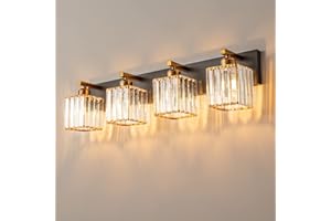 FDPBY Modern Bathroom Vanity Light 4-Lights Modern Black Gold Crystal Bathroom Wall Light Bathroom Vanity Light Fixtures