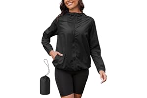 PITINAN Rain Jacket Women Lightweight Waterproof Windbreaker Jacket Hooded Packable Rain Coats for Women with Pockets S-XXL
