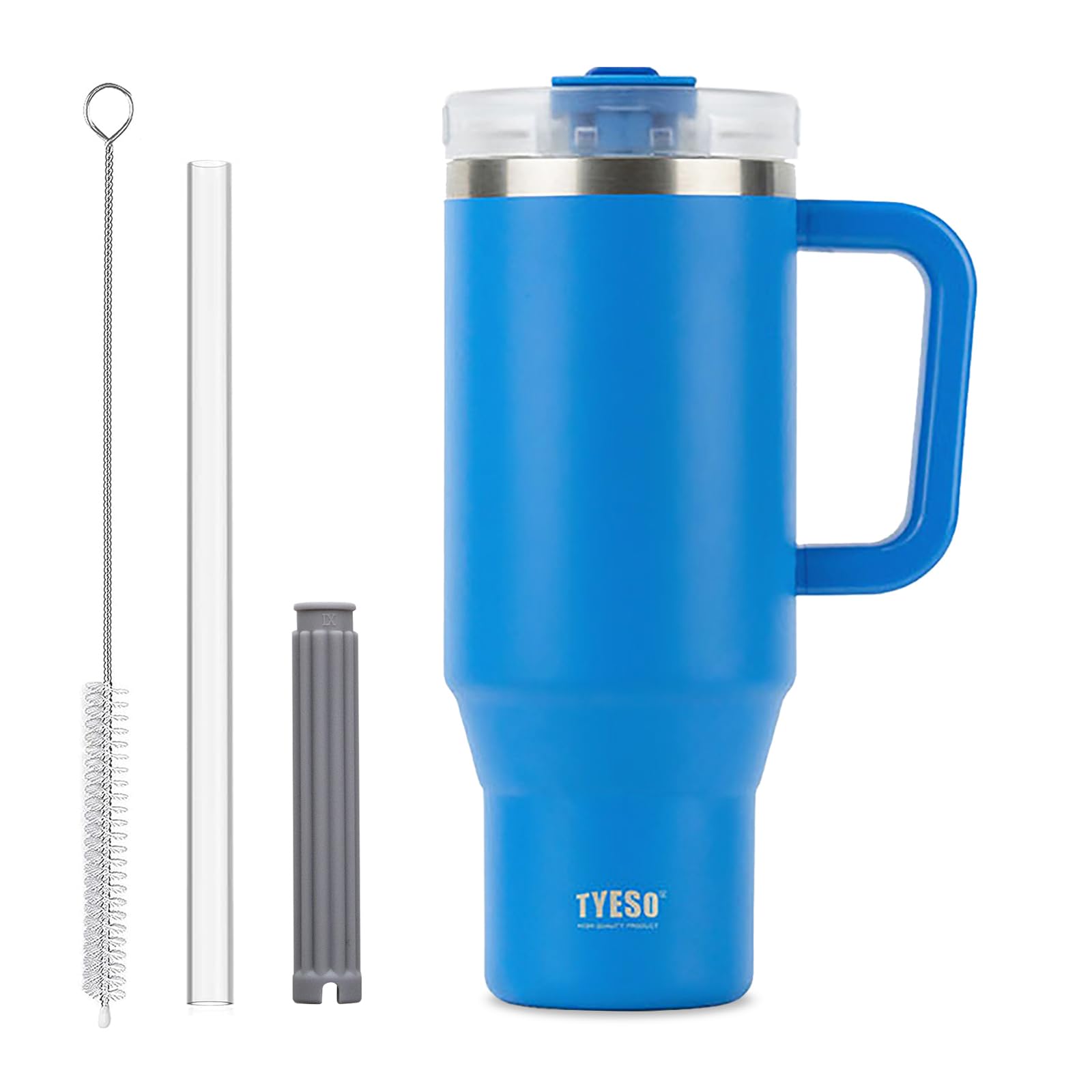 Coffee Cup Travel Mug with Handle, 40oz Tumbler with Lockable Lid, Stainless Steel Vacuum Insulated Water Bottle with Straw, Leakproof & Portable Travel Cup for Hot and Cold Drinks (Klein Blue)