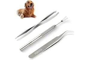 KUUQA 3 Pcs Stainless Steel Tick Remover Tool Set Pet Dogs Cats Ticks Remover Kit Including 1 PCS Tick Removal Tweezers 1 PCS