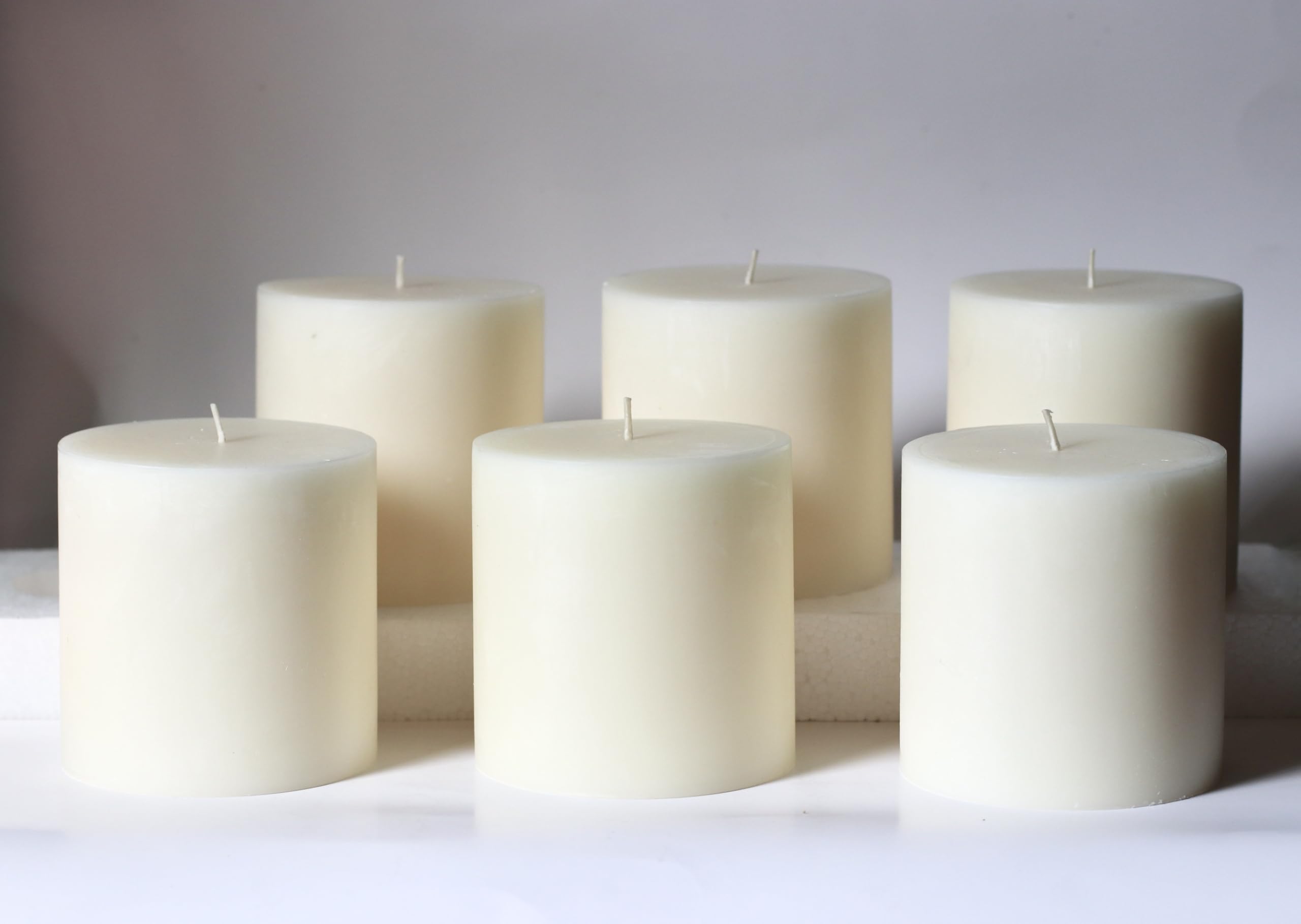 Photo 1 of Ivory 4 x 4 by Modern Candle Design Large Unscented Pillar Candle Handmade in The USA (Set of 6)