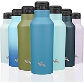 Insulated Water Bottle with Straw,17 OZ Double Wall Vacuum Stainless Steel Water Flask with 2 Lids,Ocean Blue