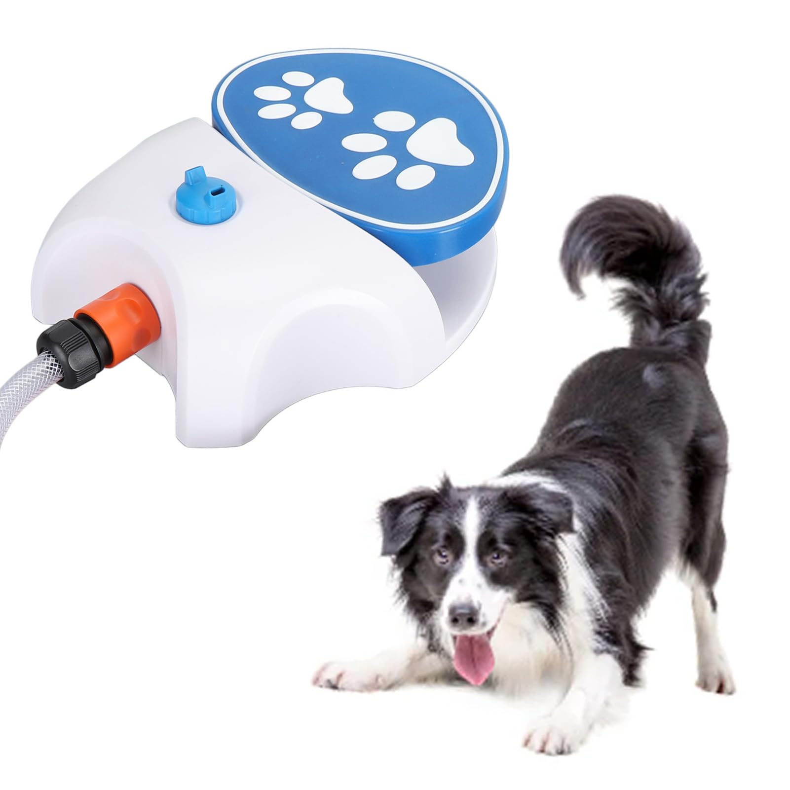 MENDUNER Step-On Activated Dog Water Fountain - Outdoor Sprinkler Dispenser With Hose - Pet Drinking Feeder and Toy