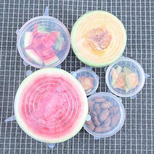 Silicone Stretch Lids Reusable 6 Pack for Various Size of Containers BPA FREE Great For Keeping Food Fresh Dishwasher and Freezer Safe