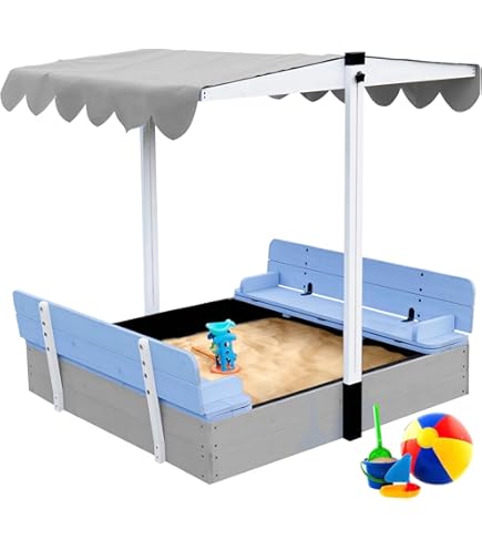 Qaba Kids Wooden Sandbox With Canopy Fully Covered, Outdoor Large Wood Sand Box With 2 Bench Seats Bottom Liner 56 X 40 X 52 Brown Aasn2112
