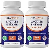 Vitamatic Lactase Enzyme 9000 FCC 240 Tablets - Lactose Intolerance Relief Caplets- 2 Pack