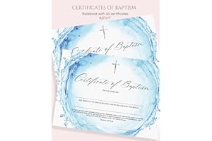 20 Baptism Certificates for Church Notebook: Certificates of Baptism for Kids and Adults | Water Christening Certificates