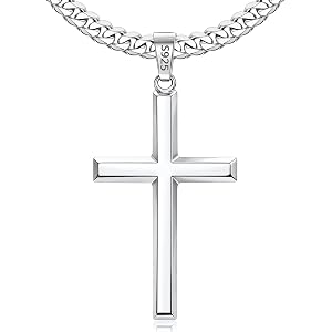 Jewlpire 925 Sterling Silver Cross Necklace for Men, 18k Gold Plated Sterling Silver Cross Necklace with 5mm Stainless Steel