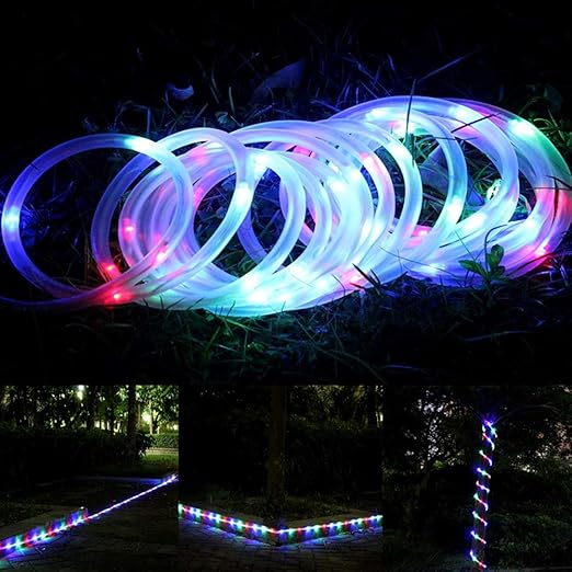 ELINKUME Solar Schlauch Lichterkette Bunt, 7M/23ft 100 LEDs Wasserdicht Außenlichterkette Röhrenlicht Seil Kupferdraht Weihna