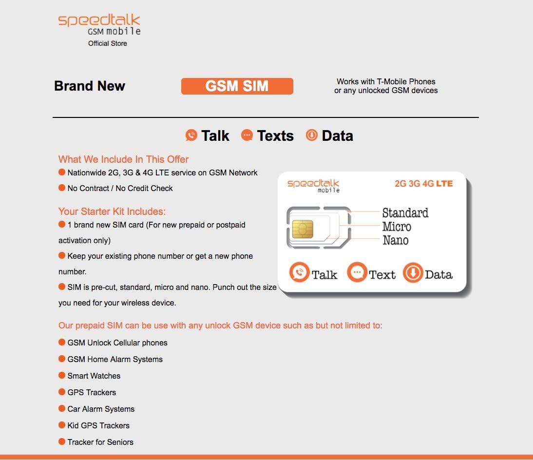 SpeedTalk Mobile Complete Multi-Purpose Triple Cut SIM Card Starter Kit - No Contract (Standard, Micro, Nano)