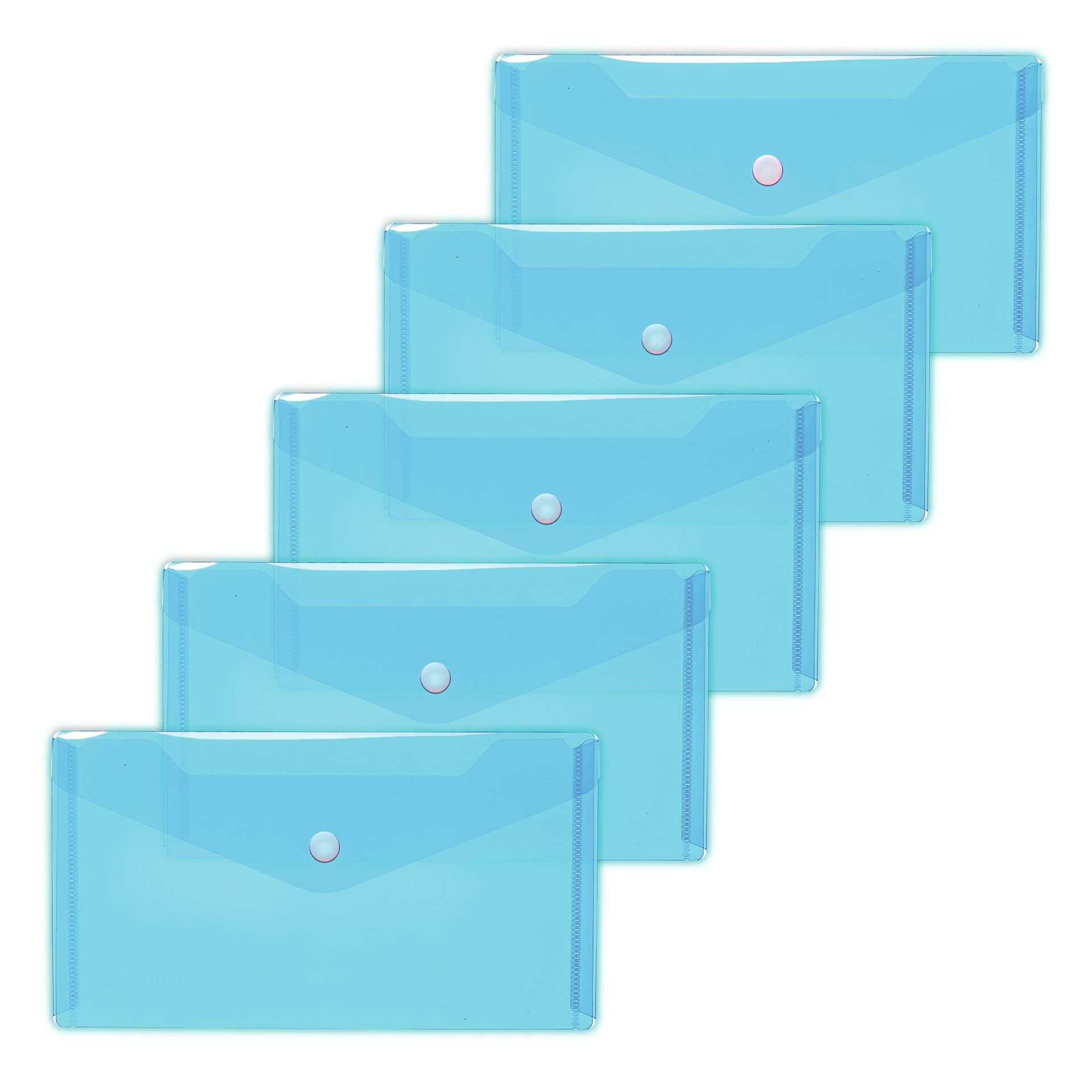 HERMA 20040 Document Wallets DIN Long Transparent Light Blue Pack of 5 Small Transparent Envelopes with Press Stud Fastener, Plastic Envelopes for School, University, Office, Travel