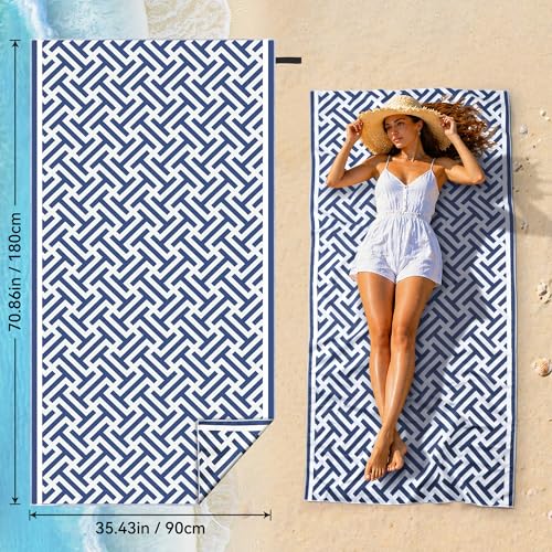 Hexify Toalla Playa XXL 90×180 cm, Toalla Grande de Microfibra de Secado RáPido, Toalla de BañO Sin Arena, Manta de Playa Mujer (Azul)