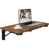TEAMIX Wall Mounted Folding Table, Floating Desk for Small Spaces, Rustic | Heavy-duty Brackets, Space-saving Murphy Table, Use as Home Office Desk, Dining Table, Laundry Shelf, or Balcony Table
