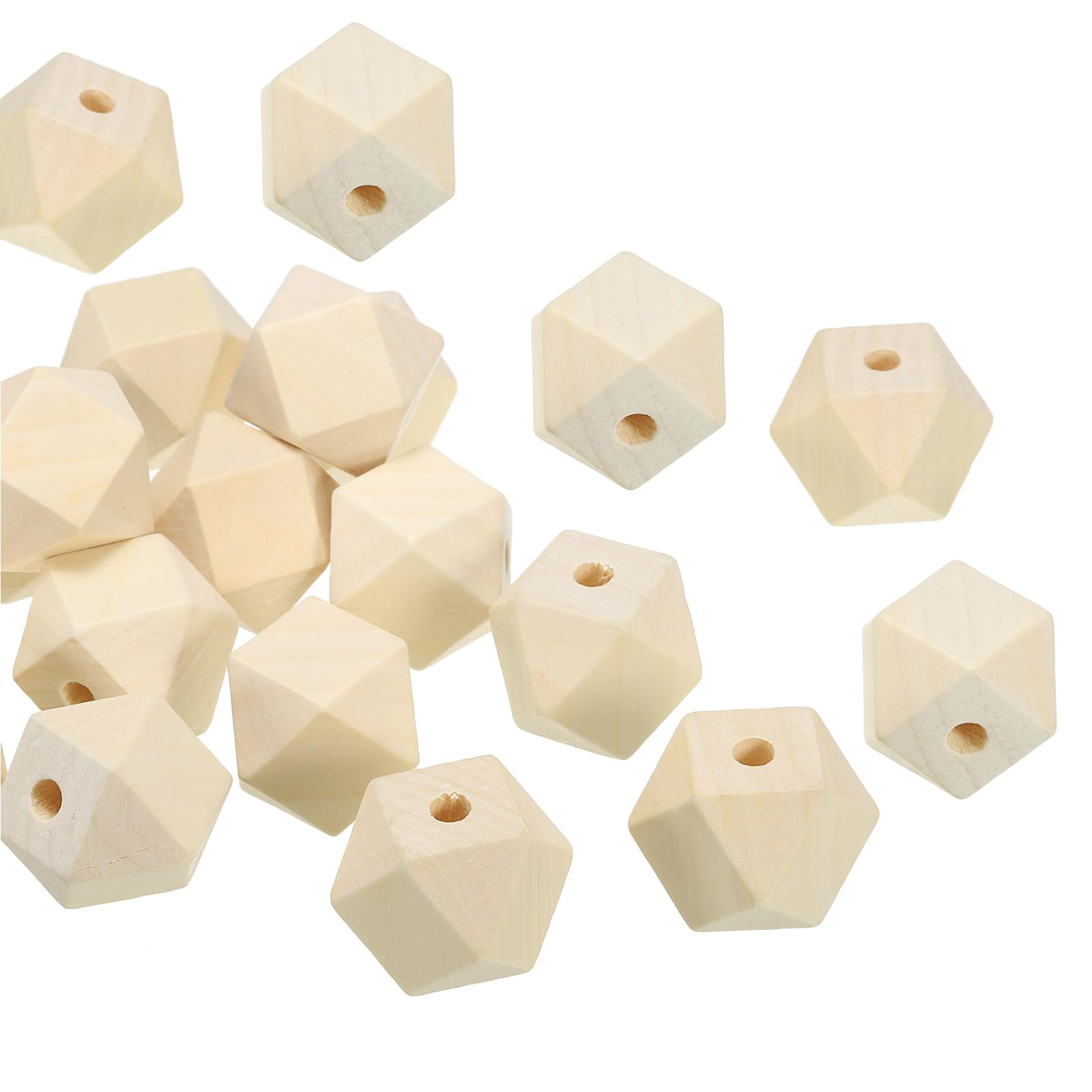 PATIKIL 30mm Natural Wood Beads, 20 Pack Unfinished Wooden Beads Geometric Hexagon Loose Beads Spacer Beads for DIY Craft Jewelry Making Home Decoration, Brown