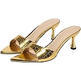 NSNEOND Women's Leather Pointed Open Toe Stilettos Heel Slide Sandals Classy Sexy Comfortable Slingback Backless Slip On High Heel Dress Mules for Wedding Prom Party