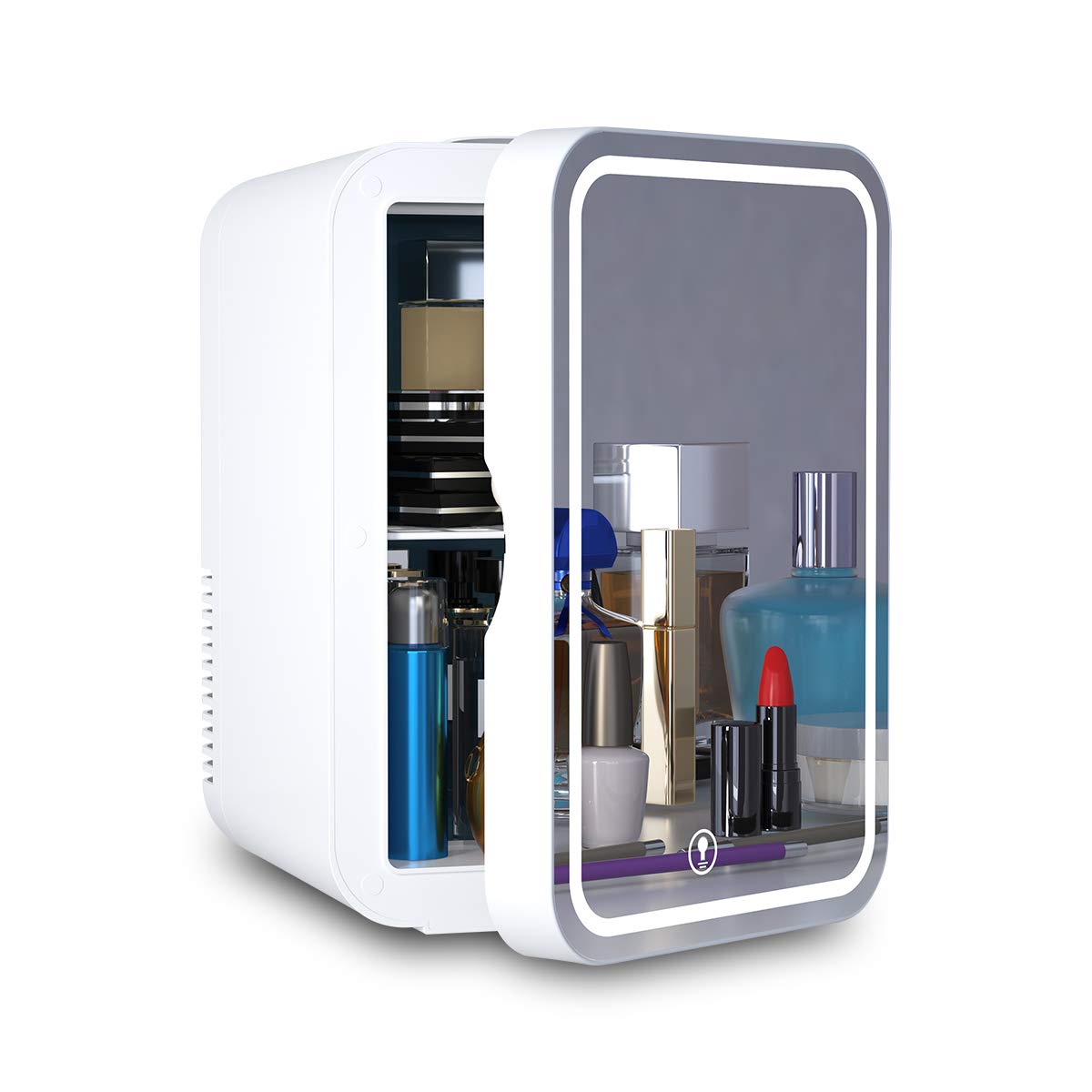 Mini Fridge 6 Liter AC/DC Portable Beauty Fridge Thermoelectric Cooler and Warmer for Skincare, Bedroom and Travel (Mirror & LED Design)