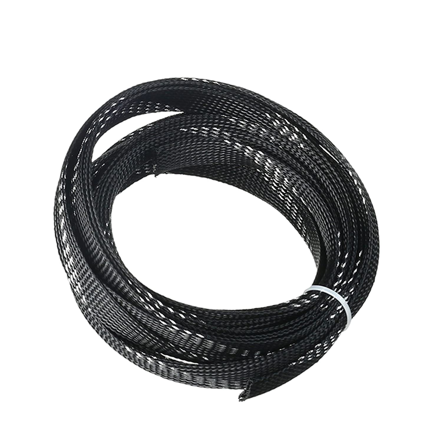 Othmro Cable Management Sleeve, 5m Cable Tidy Sleeve Black and Silver, Diameter 16mm, Cord Protector, Braided Cable Organizers for Office Cord, Insulation Protection, 1 Pc