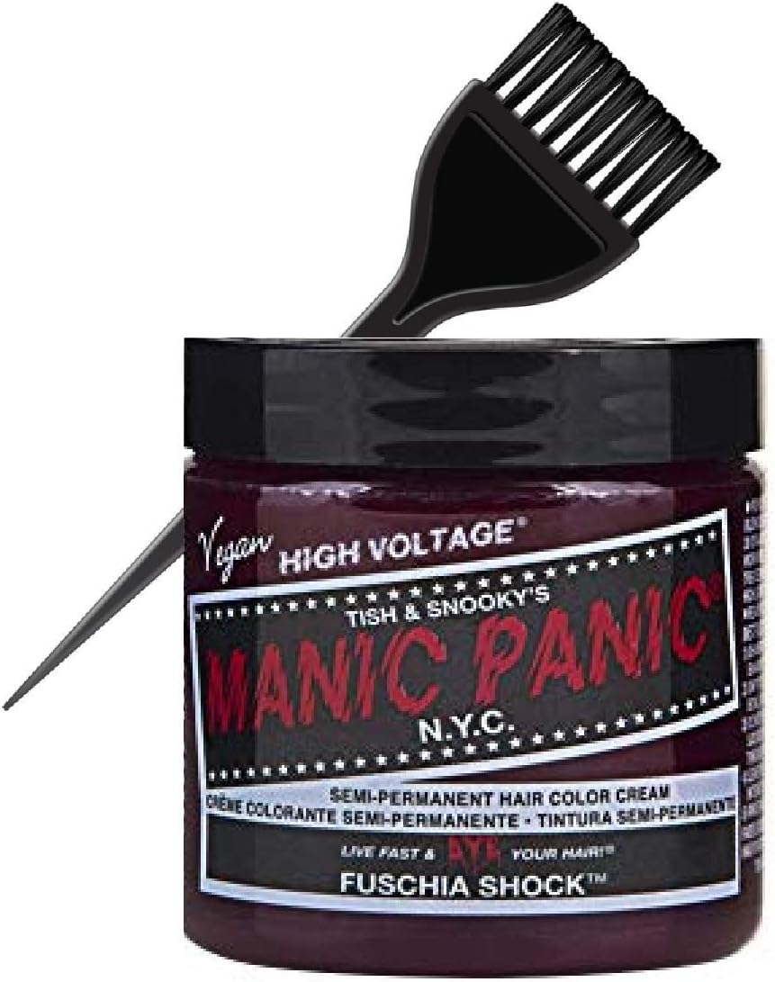 MANIC PANIC CLASSIC Semi-Permanent HAIR COLOR Cream N.Y.C. (w/Sleek Tint Brush) Tish & Snooky's VEGAN High Voltage Haircolor Dye 4 oz / 118 ml (Fuschia Shock)