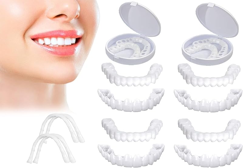 JUXINE 4 Pairs False Teeth Instant Veneers Temporary Dentures Snap on Smile