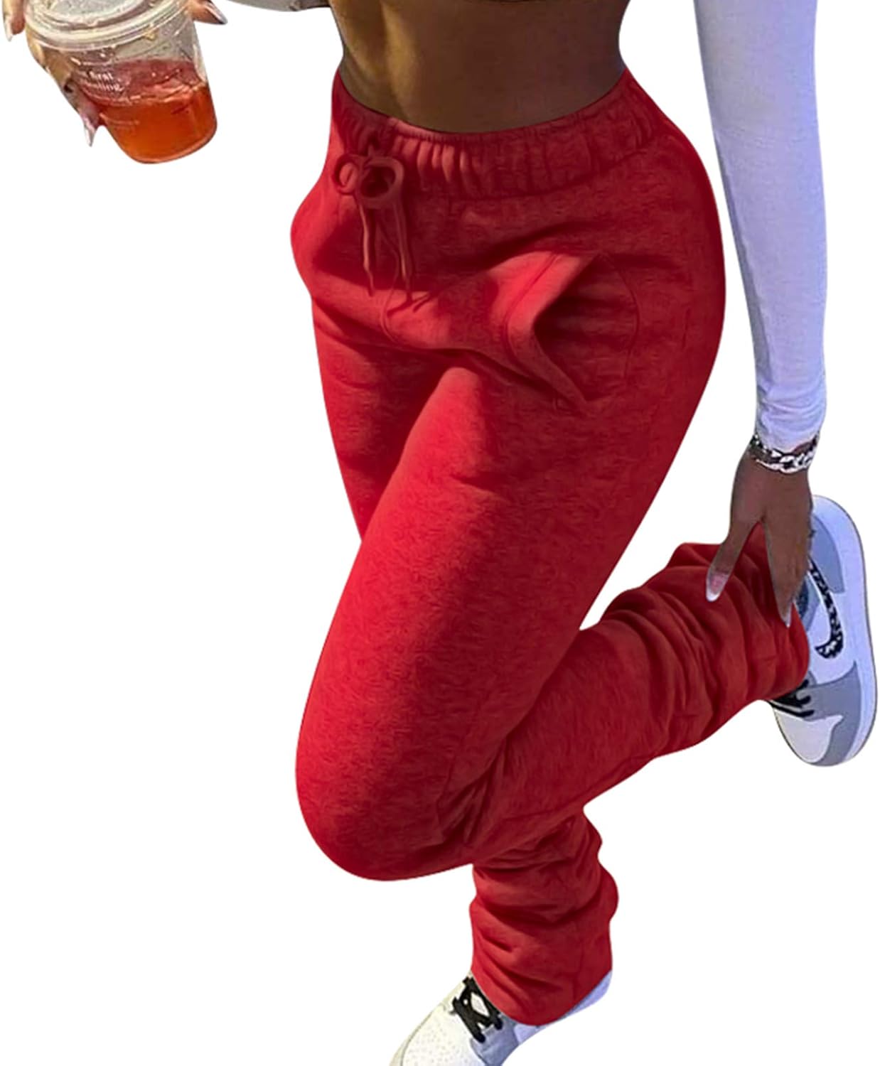 Scoprimay Fleece Lined Pants Women Stacked Sweatpants Athletic Active