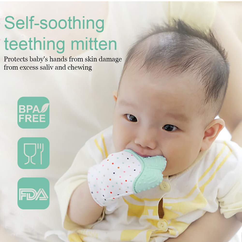 KEFU Baby Teething Mittens&Silicone Teething Necklace for mom, Self Soothing Pain Relief Mitt Stimulating,Stylish Chewable Necklace,Silicone Teether Toy,Unisex (Light Green)