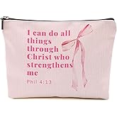 Coquette Bow Makeup Bag for Women, Bible Verse Portable Travel Organizer Toiletry Cosmetic Bag with Zipper, Roomy Makeup Bags Skincare Pouch Travel Accessories, Christian Gifts