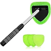 XINDELL Windshield Cleaner Tool – Car Interior Window Cleaning Kit with Extendable Handle & 4 Microfiber Pads, Auto Wiper Inside Windshield Brush for Car & Home Windows