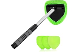 X XINDELL XINDELL Windshield Cleaner Tool – Car Interior Window Cleaning Kit with Extendable Handle & 4 Microfiber Pads, Auto Wiper Inside Windshield Brush for Car & Home Windows